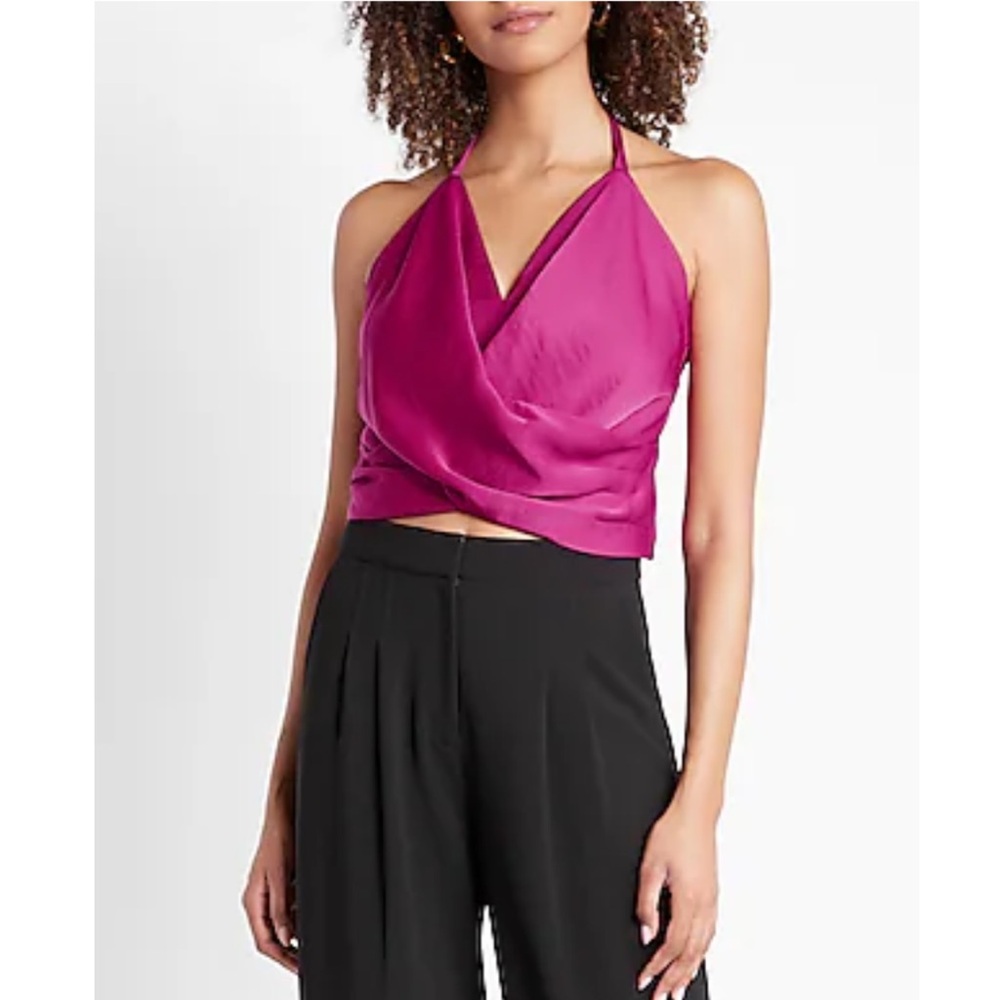 Express SATIN TWIST FRONT TIE BACK HALTER CAMI size L like new